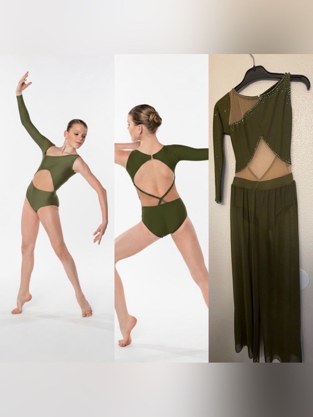 AA dance design solo costume green 2 piece illusion stoned Arise leotard XSA